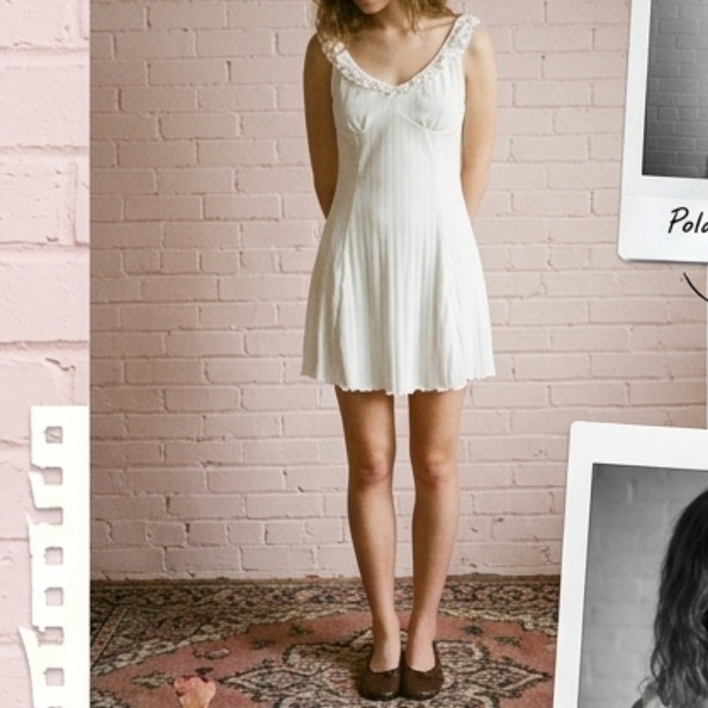 White Feminine Ruffle Collar Dress - Picture 5 of 11